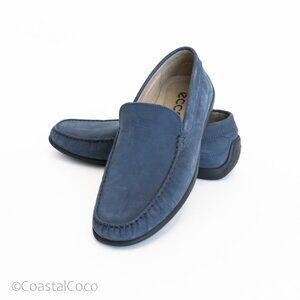ECCO Men's Classic Moc 2.0 Driving Shoes Blue Leather Loafers Size 41 (US 7–7.5)